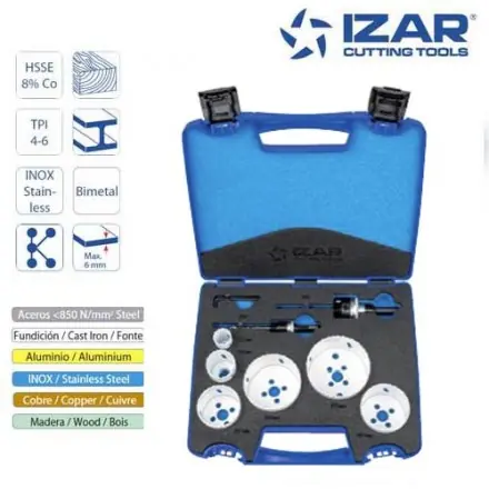 coffret trépans Izar HSSE 8%Co bimétal TPI 4-6 de 22 à 76 mm