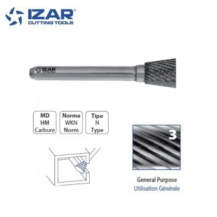 fraise rotative carbure Izar conique WKN denture 3 de 3 à 19 mm
