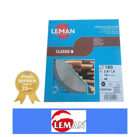 lame de scie circulaire carbure D.180 mm Al 16mm 48 dents Leman