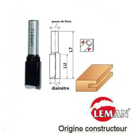 fraise à rainer droite carbure HM D.22 mm 20x55 mm LEMAN