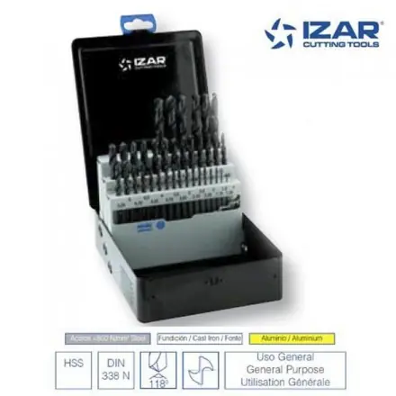 coffret 37 forets HSS DIN338N Izar de 1 à 10 mm par 0.25 mm
