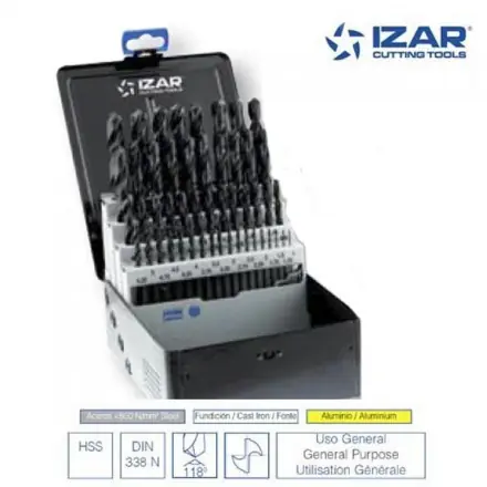 coffret 49 forets HSS DIN338N Izar de 1 à 13 mm par 0.25 mm