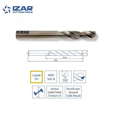 foret HSSE 5%Co Izar impérial en pouce de 3/64" à 25/64" (boîte de 10)