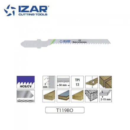 lame de scie sauteuse Izar T119BO coupe courbe 76mm TPI13 (x3)