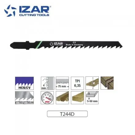 lame de scie sauteuse Izar T244D coupe courbe rapide 100mm TPI6.35 (x3)