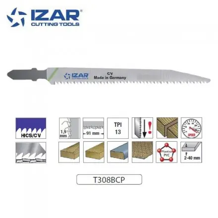 lame de scie sauteuse renversée Izar T308BCP coupe rapide 117mm TPi13 (x3)