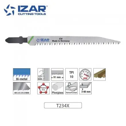 lame de scie sauteuse bimétal Izar T234X coupe rapide 117mm TPi10 (x3)