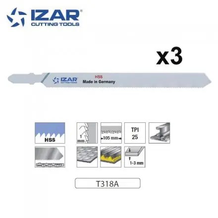 lame de scie sauteuse HSS Izar T318A pour acier 132mm TPi25 (x3)