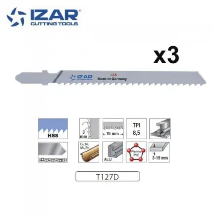 lame de scie sauteuse HSS Izar T127D pour acier, aluminium 100mm TPi8.5 (x3)