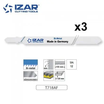 lame de scie sauteuse bimétal Izar T718AF pour bardage acier 180mm TPi12 (x3)