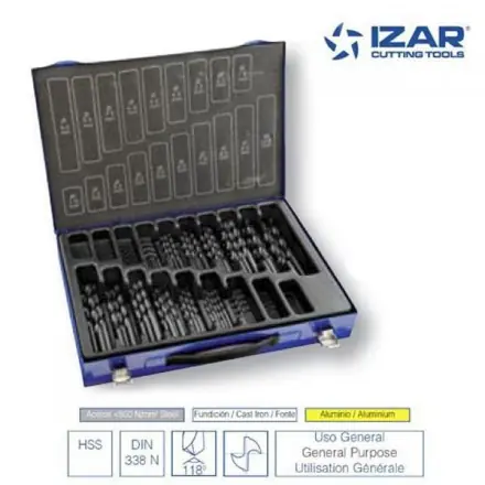 coffret 170 forets HSS DIN338N Izar de 1 à 10 mm par 0.5 mm