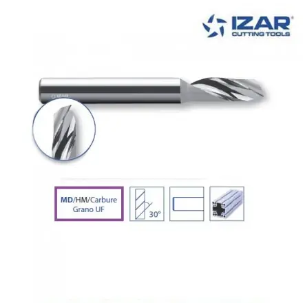 fraise carbure Izar 1Z Polyglass pour aluminium, thermoplastique de 1 à 12 mm
