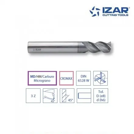 fraise carbure Cromax 3Z Izar 45° pour inox DIN6528W de 3 à 20 mm