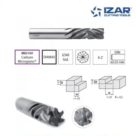 fraise à compression Izar carbure MD/HM DIAMAX diamanté pour fibre de carbone