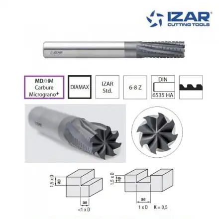 fraise Izar carbure MD/HM DIAMAX diamanté pour fibre de carbone / verre