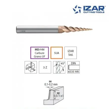 Fraise finition Izar carbure SUA conique 1 rayon pour multi-axes