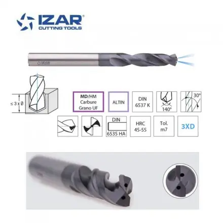 foret Izar MD/HM carbure AlTin DIN 6537 avec lubrification interne 3XD