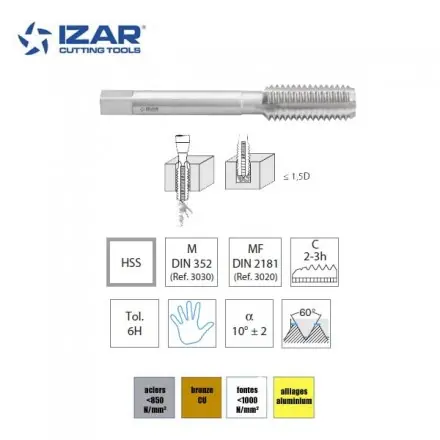 taraud à main de finition Izar HSS metrique M2 DIN352