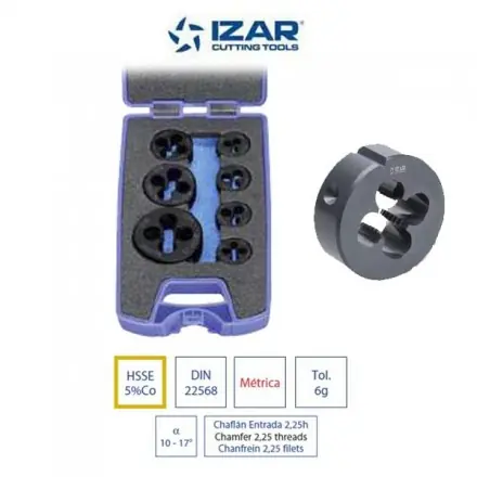 coffret filières à main HSSE 5%co DIN22568 Izar métrique M3 à M12 pour inox