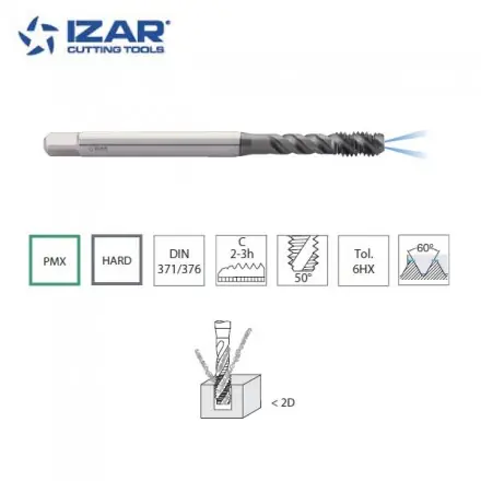 Taraud machine hélicoïdal Izar PMX avec lubrification métrique de M6 à M16