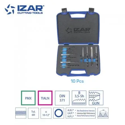 coffret taraud droit machine Izar PMX TiAln métrique pour inox de M4 à M10 - 10pces