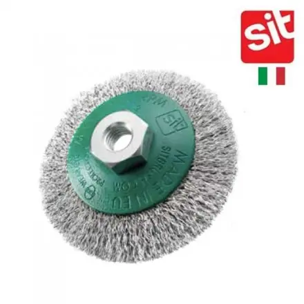 SK0125436-FR20260707-142325-0 brosse conique Sit en inox ondulé 0.30mm pour meuleuse M14 D.90 mm