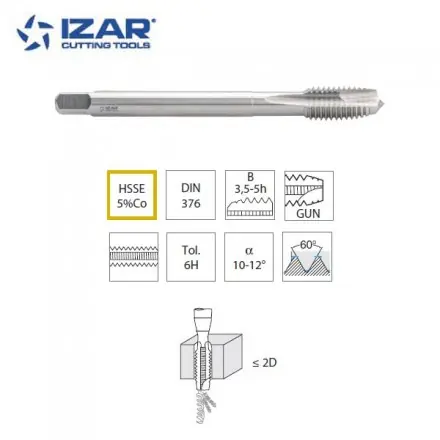 Taraud droit machine Izar HSSE5%co pour aluminium, métrique de M12 à M20