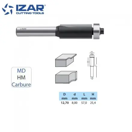 fraise affleureuse droite carbure Izar 12.7mm avec roulement guide copieur
