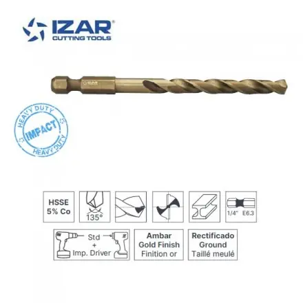 foret HSSE 5%cobalt Izar queue hexagonale E6.3 de 2 à 10 mm