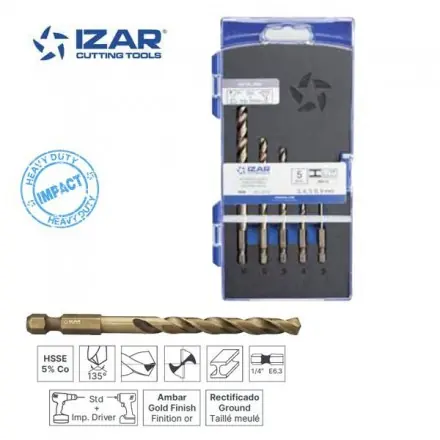 coffret 5 forets HSSE 5%cobalt Izar queue hexagonale E6.3