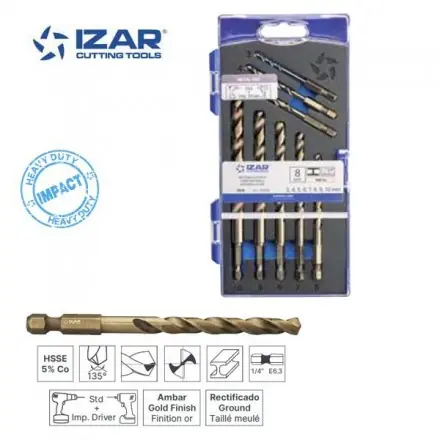 coffret 8 forets HSSE 5%cobalt Izar queue hexagonale E6.3