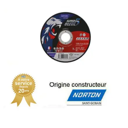 25 disques tronçonnage Norton SUPER BLEUE 5 125x1.6x22.23mm pour inox