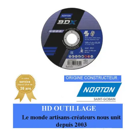 25 disques à tronçonner inox Norton BDX 125x1.6 mm