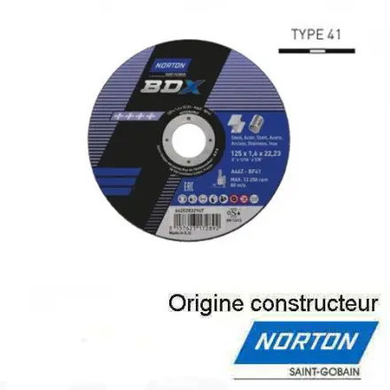 25 disques à tronçonner métal/ inox Norton BDX 125x2,0 mm