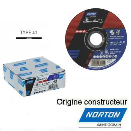 25 disques à tronçonner inox/acier 125x1,6mm NORTON 66252837246