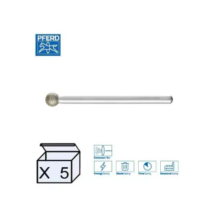 meule diamant Pferd sphérique KU 5 mm tige 3 mm dureté D91 à D181 (x5)