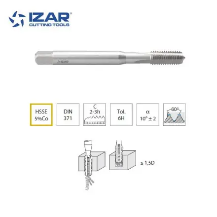 Taraud droit machine Izar HSSE 5%co queue renforcée M2 à M10