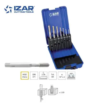 coffret 7 tarauds droit machine Izar HSSE 5%co queue renforcée M3 à M12