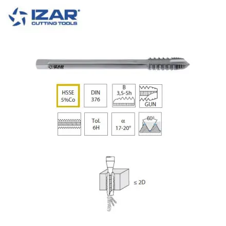 Taraud droit machine Izar HSSE5%co pour aluminium, acier de M5 à M16