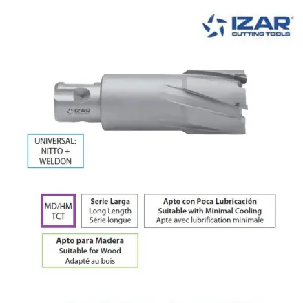 fraise à carotter Izar carbure MD/HM TCT fixation Nitto Weldon longue
