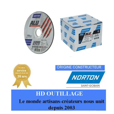 25 disques de tronçonnage plat Norton ALU 125x2.5x22.23mm pour aluminium