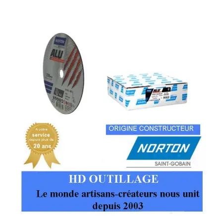 25 disques de tronçonnage Norton ALU 230x1.9x22.23mm pour aluminium