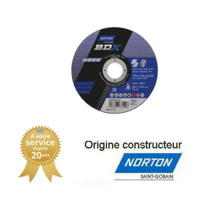 25 disques de tronçonnage Norton BDX 115x1x22.23mm pour acier et inox