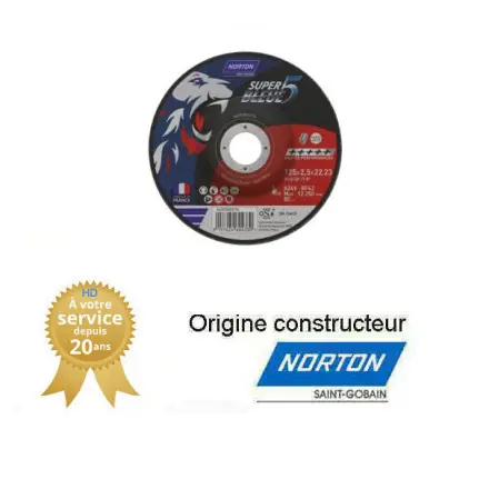 25 disques de tronçonnage Norton SUPER BLEUE 5 125x2.5x22.23mm pour inox