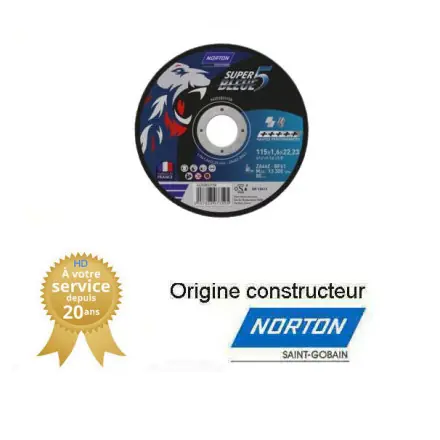Disque de tronçonnage Norton SUPER BLEUE 5 115x1.6x22.23mm pour acier et inox