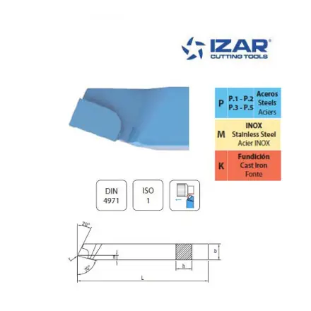 outil de tour à charioter Izar P-20 plaquette soudée à 70° - 12x12x100 mm