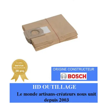 5 SACS FILTRE PAPIER POUR GAS12-30F BOSCH
