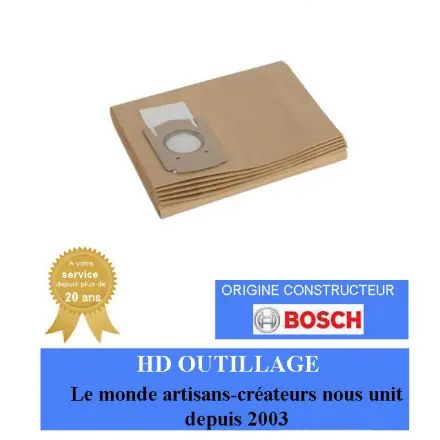 5 SACS FILTRE PAPIER POUR GAS12-50RF BOSCH