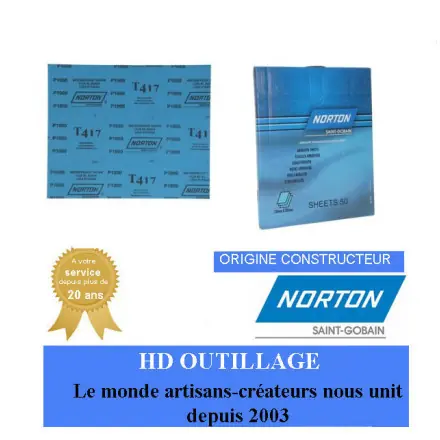 50 feuilles de ponçage Imperméable 230x280mm Gr2000 Norton BLACK ICE