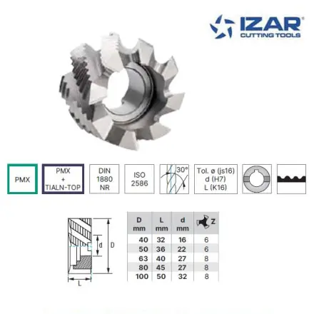 fraise à trou IZAR PMX TIALN-TOP DIN 1880NR pour ébauche de 40 à 100 mm